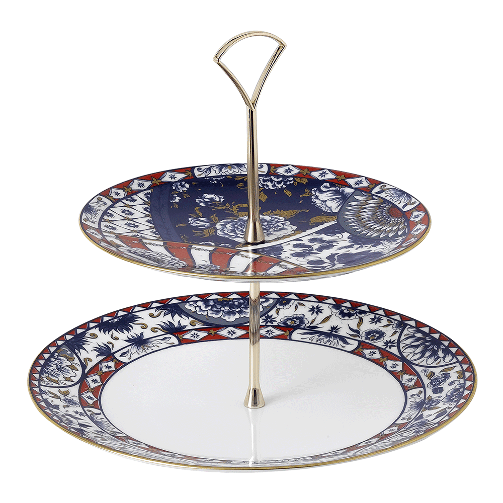 Victoria’s Garden Blue & Red Two Tier Cake Stand (24cm) Product Image