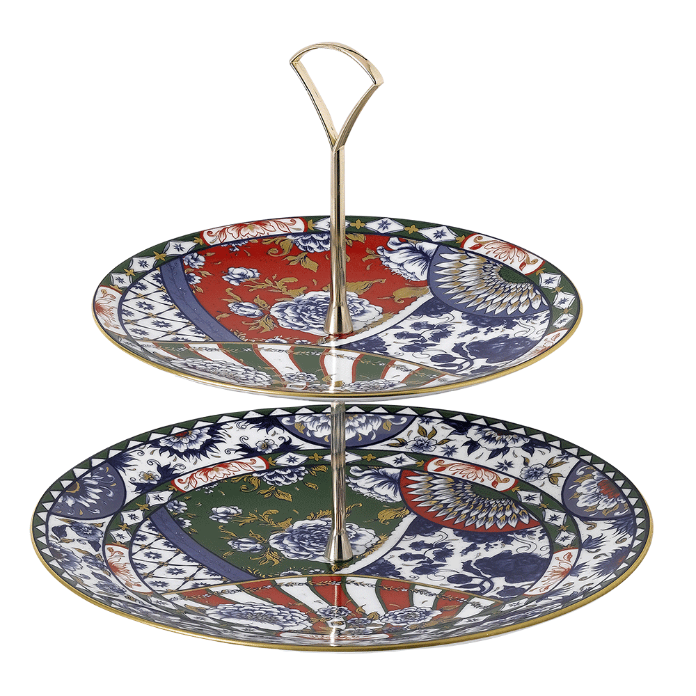 Victoria’s Garden Blue, Green & Red Two Tier Cake Stand (24cm) Product Image